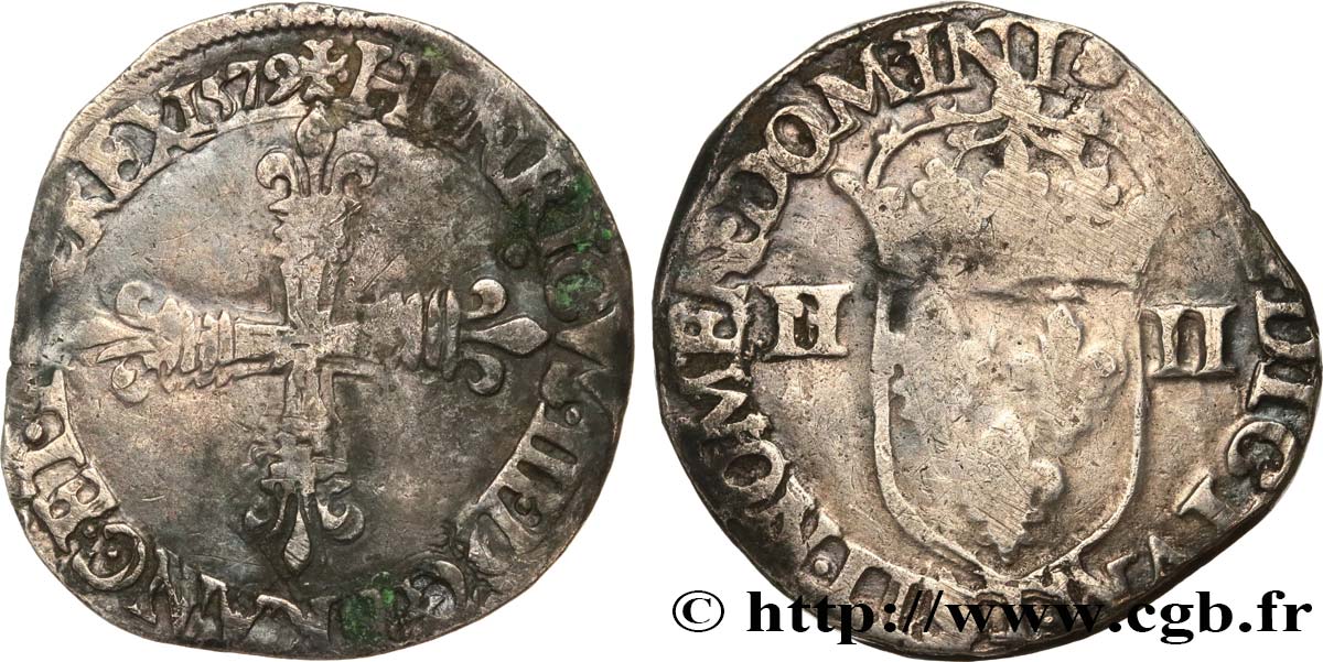 HENRI III Quart d écu, croix de face 1579 Nantes TB