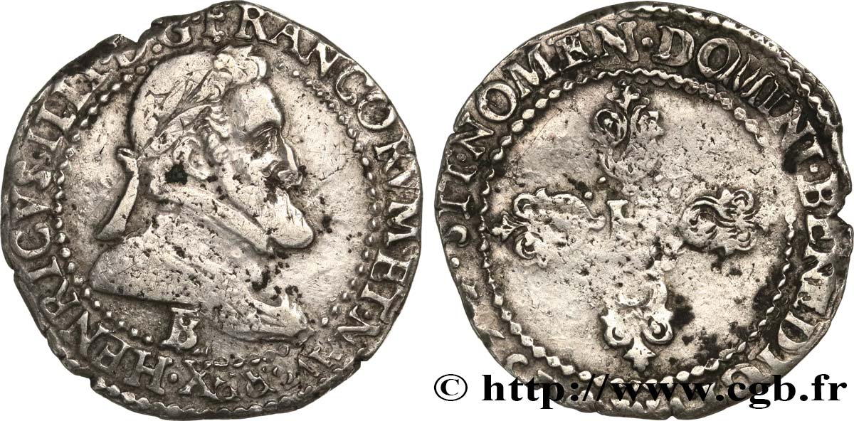 HENRI IV LE GRAND Demi-franc, type de Rouen 1595 Rouen TB+