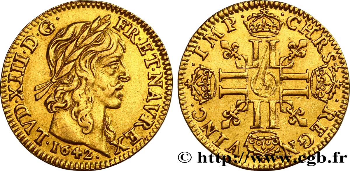 LOUIS XIII LE JUSTE Demi-louis d or aux huit L (effigie de Jean Warin) 1642 Paris TB+
