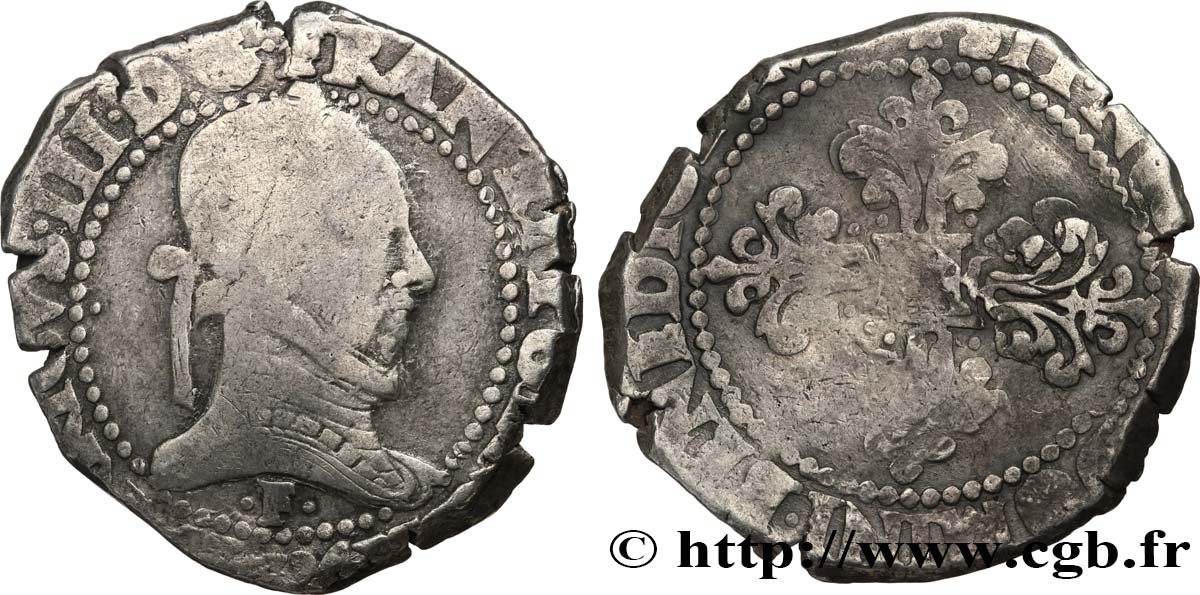 HENRI III Franc au col plat 1584 Angers B+