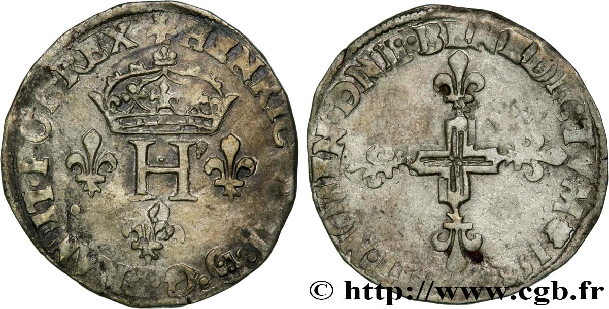 HENRI III Double sol parisis, 2e type 1584 Paris TB