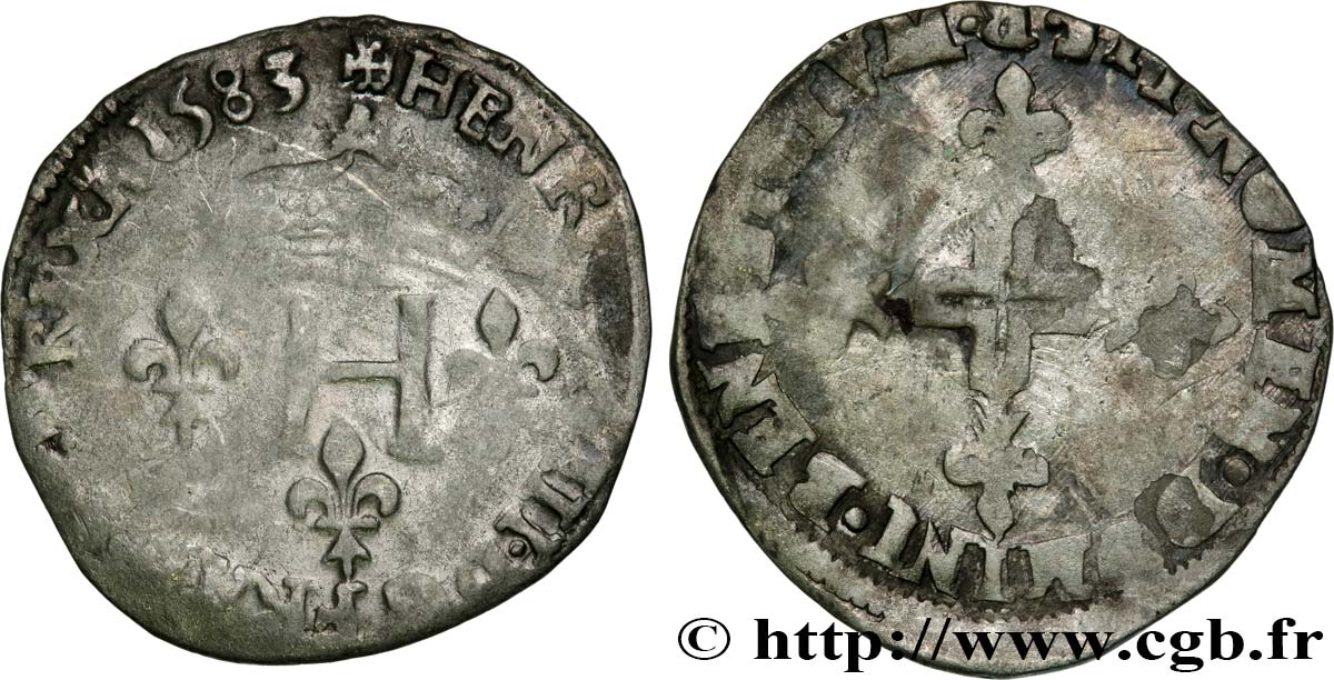 HENRI III Double sol parisis, 2e type 1583 Saint-André de Villeneuve-lès-Avignon B+