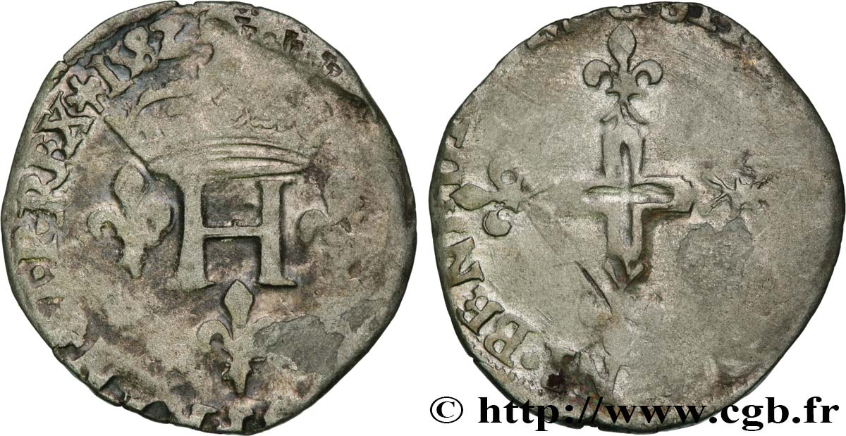 HENRY III Double sol parisis, 2e type 1582 Saint-André de Villeneuve-lès-Avignon q.MB/B