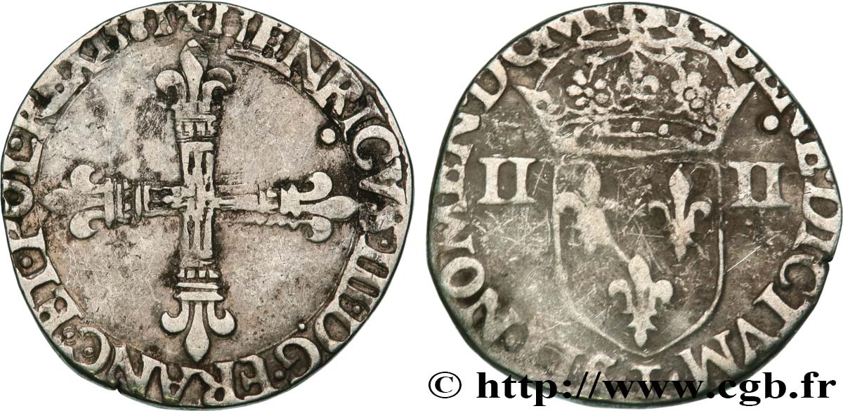 HENRY III Quart d écu, croix de face 1581 Nantes BC+