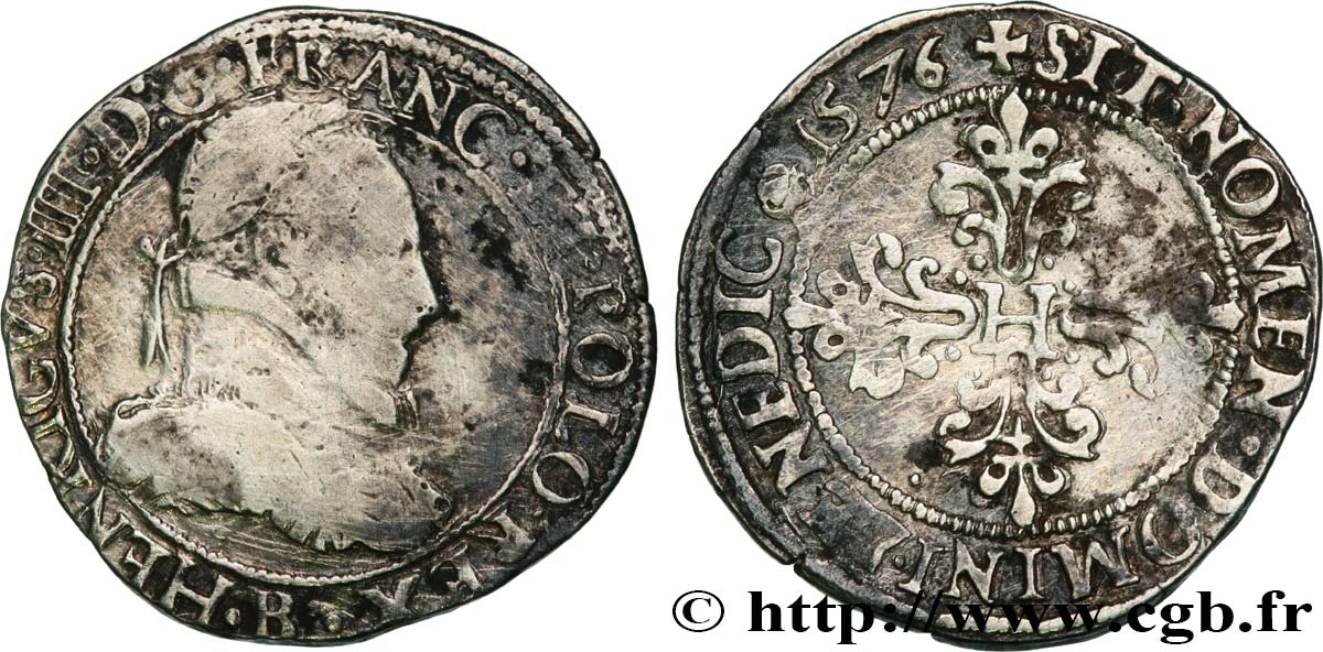HENRI III Demi-franc au col plat 1576 Rouen TB
