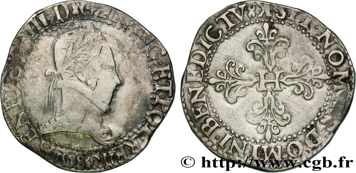 HENRY III Franc au col plat 1578 Bordeaux VF/VF