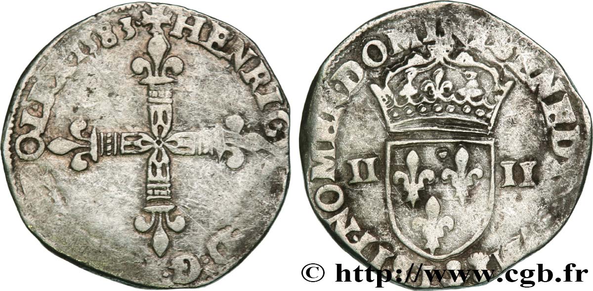 HENRY III Quart d écu, croix de face 1583 Bayonne S