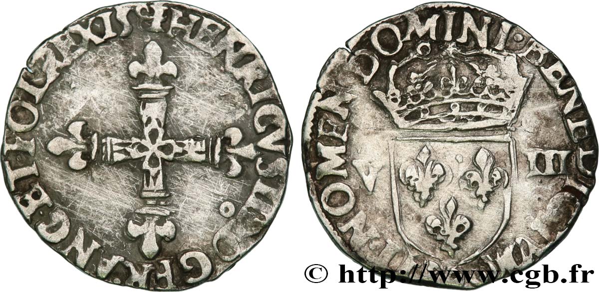 HENRY III Huitième d écu, croix de face 1581 Rennes q.BB