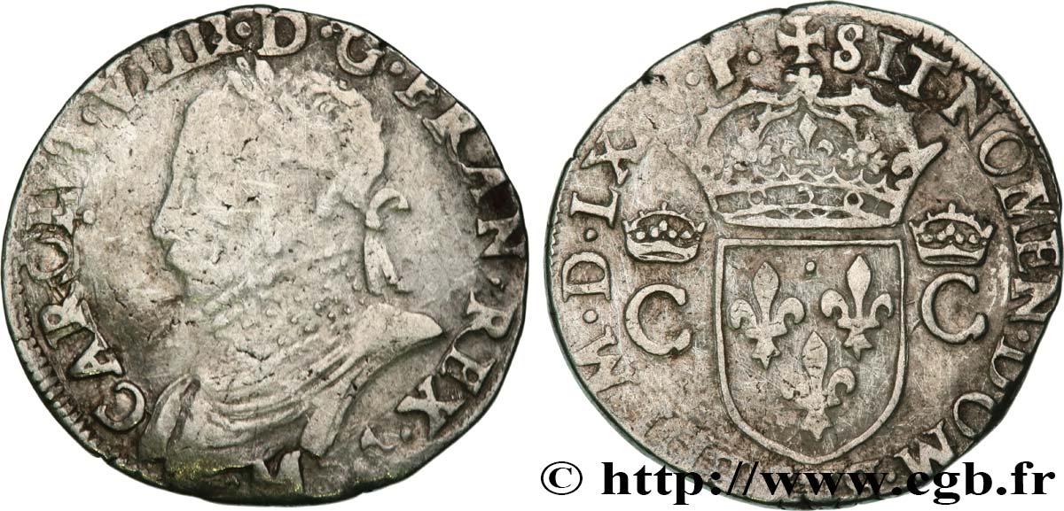 HENRY III. COINAGE AT THE NAME OF CHARLES IX Teston, 10e type 1575 (MDLXXV) Toulouse S