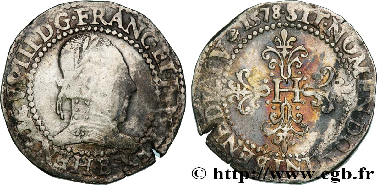 HENRY III Franc au col plat 1578 Rouen VF