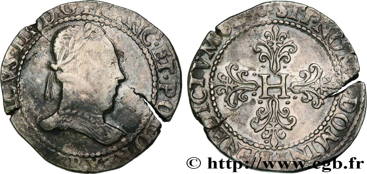 HENRY III Franc au col plat 1578 Rouen VF/VF
