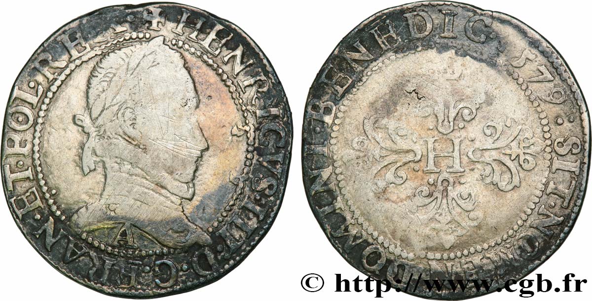 HENRY III Franc au col plat 1579 Paris VF