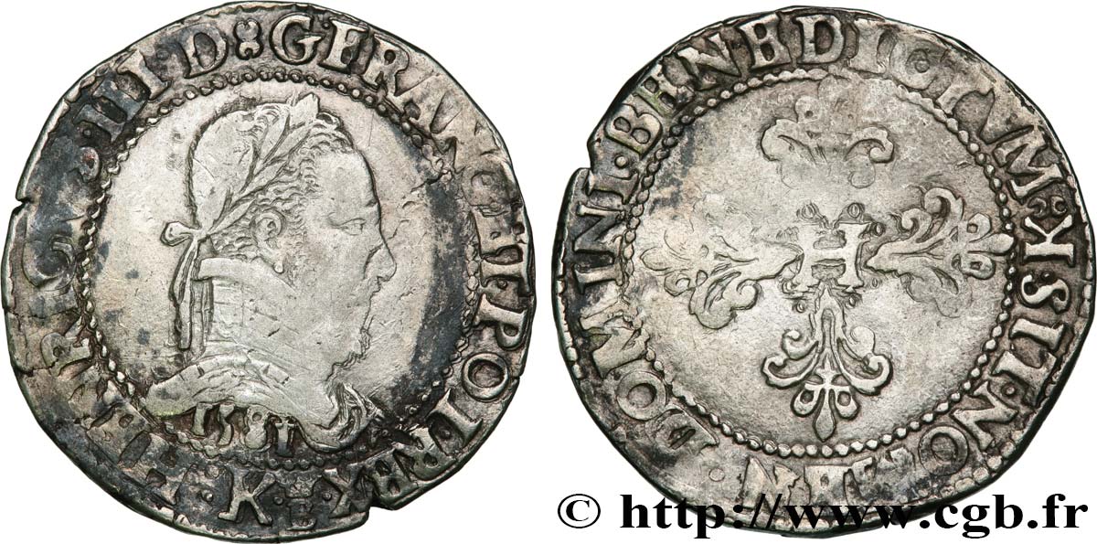 HENRY III Franc au col plat 1581 Bordeaux VF