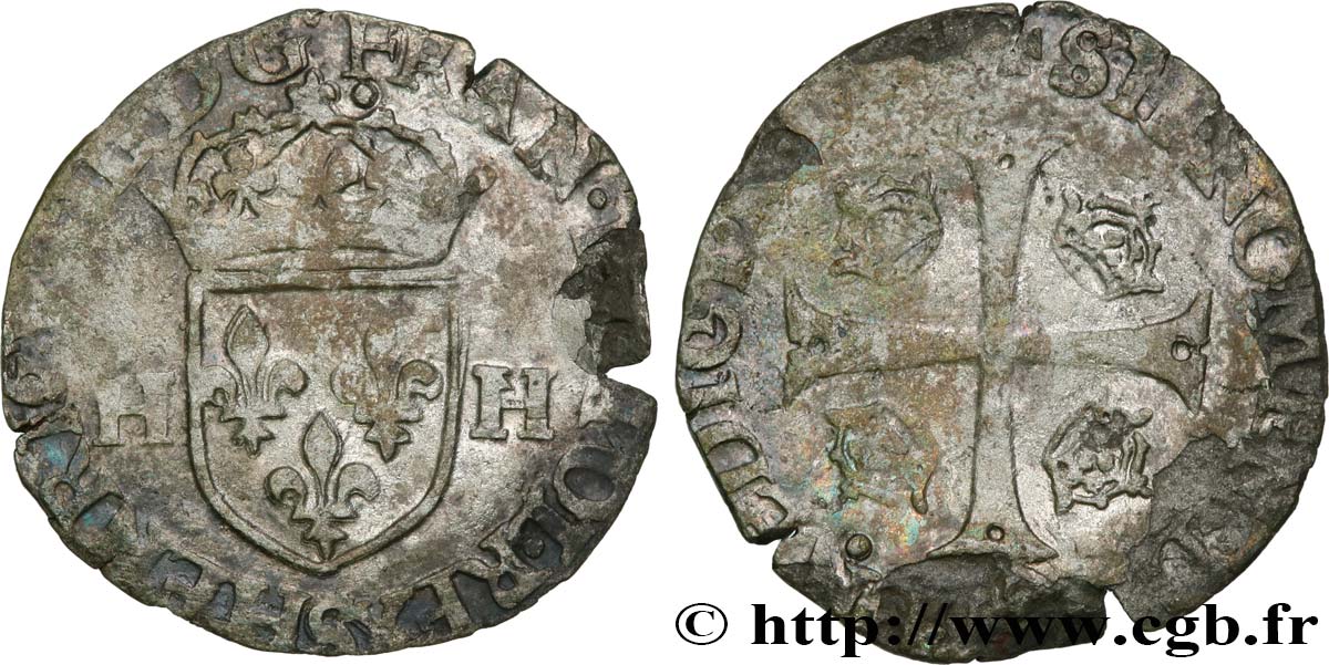 HENRI III Douzain aux deux H, 1er type n.d. Troyes B+