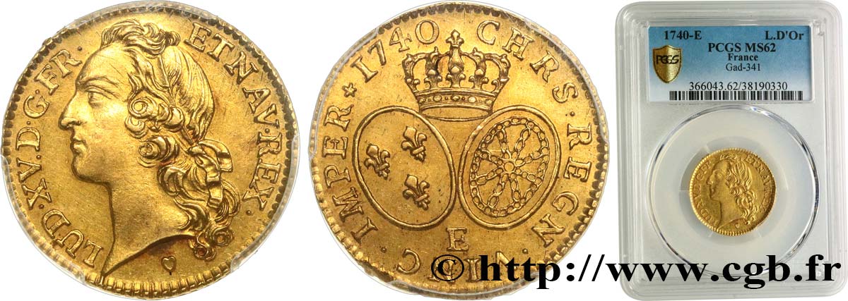 LOUIS XV  THE WELL-BELOVED  Louis d’or aux écus ovales, tête ceinte d’un bandeau 1740 Tours VZ62