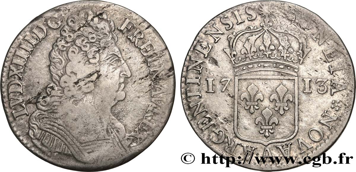LOUIS XIV  THE SUN KING  Quarante-huit sols pour l’Alsace 1713 Paris VF