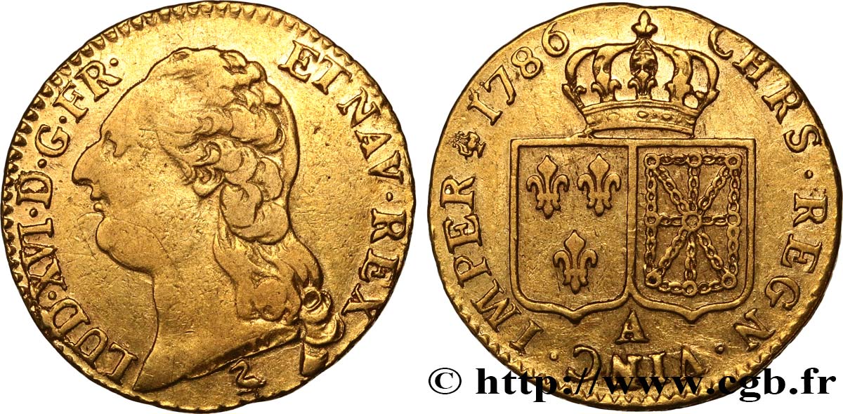 LOUIS XVI Louis d or aux écus accolés 1786 Paris MB/q.BB