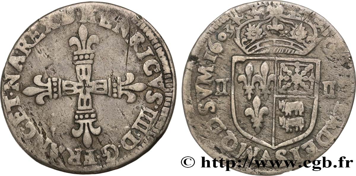 HENRY IV Quart d écu de Béarn 1603 Pau BC+