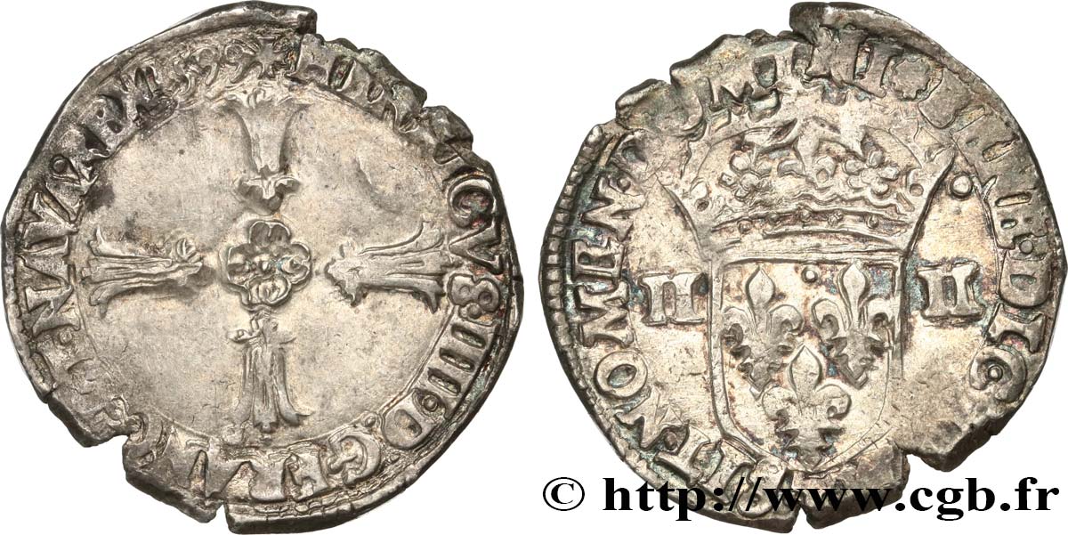 HENRY IV Quart d écu, croix feuillue de face 1599 Nantes BC+