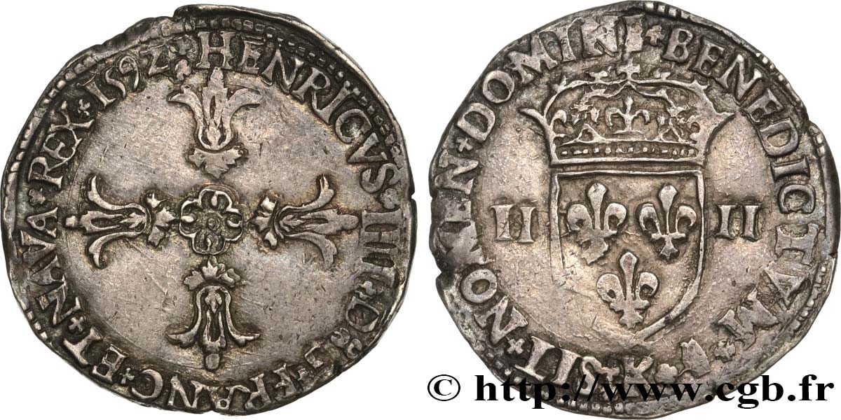 HENRY IV Quart d écu, croix feuillue de face 1592 Bordeaux MBC