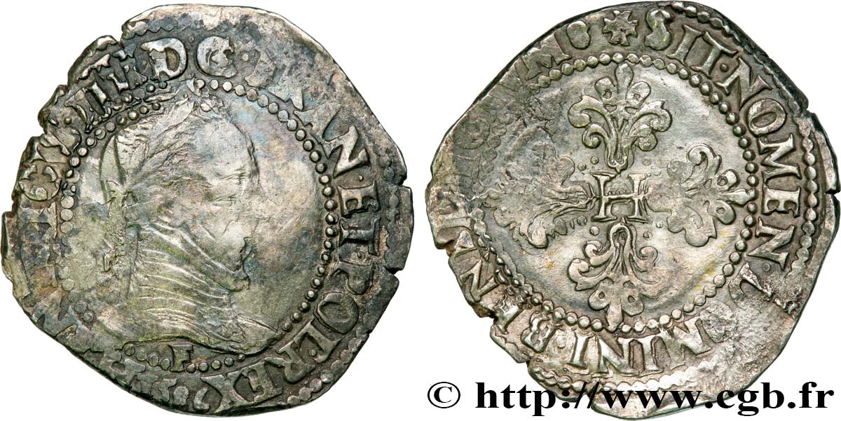 HENRI III Franc au col plat 1586 Angers TB