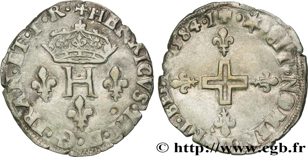 HENRI III Double sol parisis, 2e type 1584 Limoges TB+
