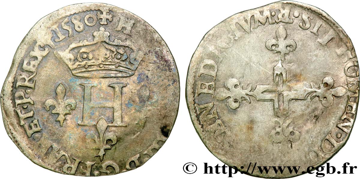 HENRY III Double sol parisis, 2e type 1580 Saint-André de Villeneuve-lès-Avignon BC