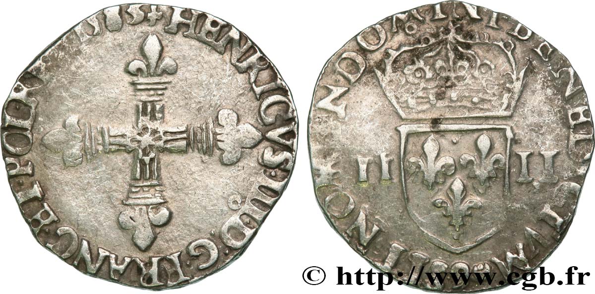 HENRY III Quart d écu, croix de face 1583 Rennes q.BB