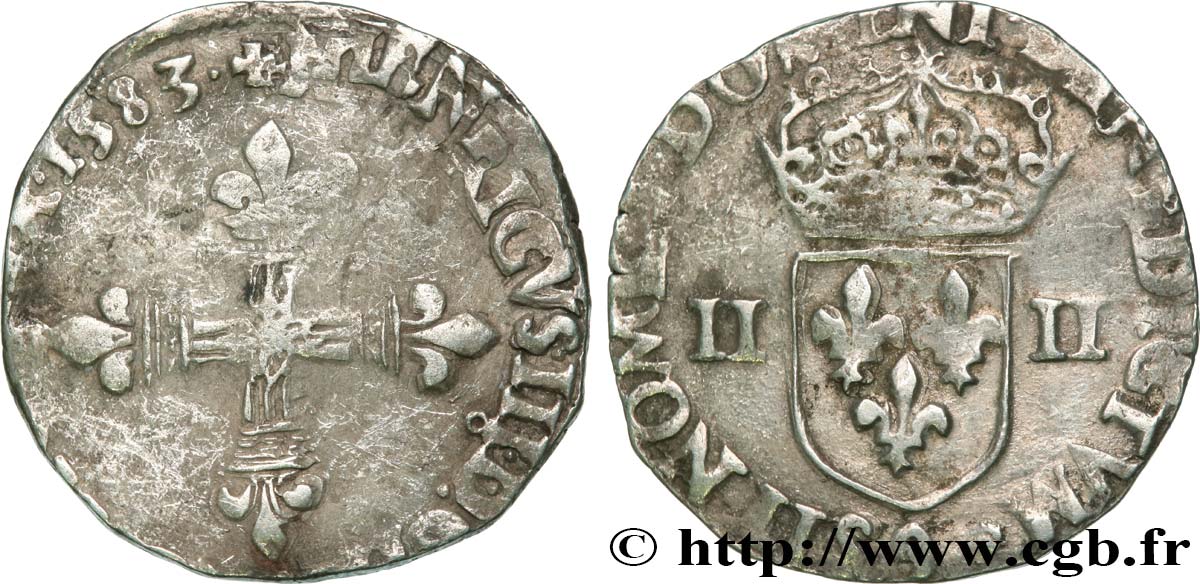 HENRY III Quart d écu, croix de face 1583 Rennes BC