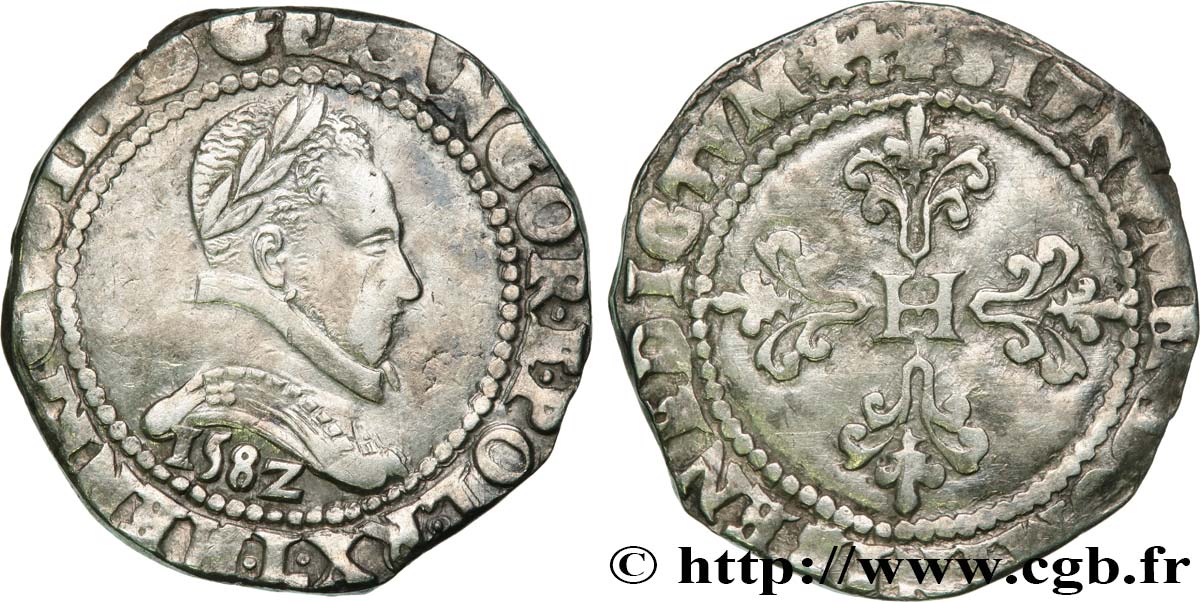 HENRY III Franc au col plat 1582 Bayonne XF