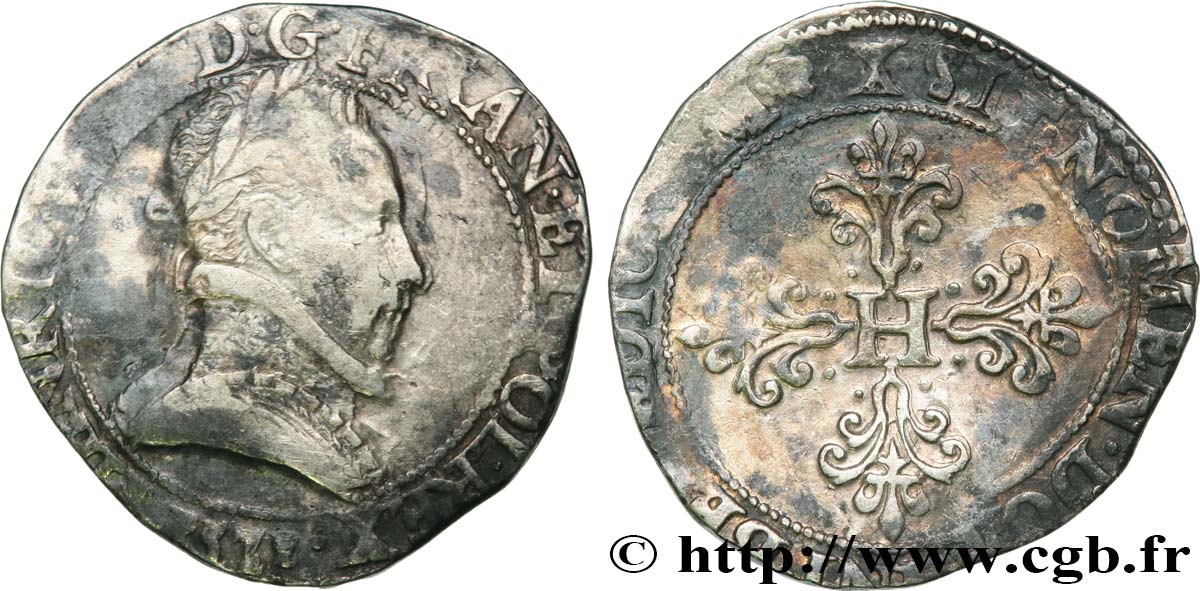 HENRY III Franc au col plat 1578 Amiens BC+