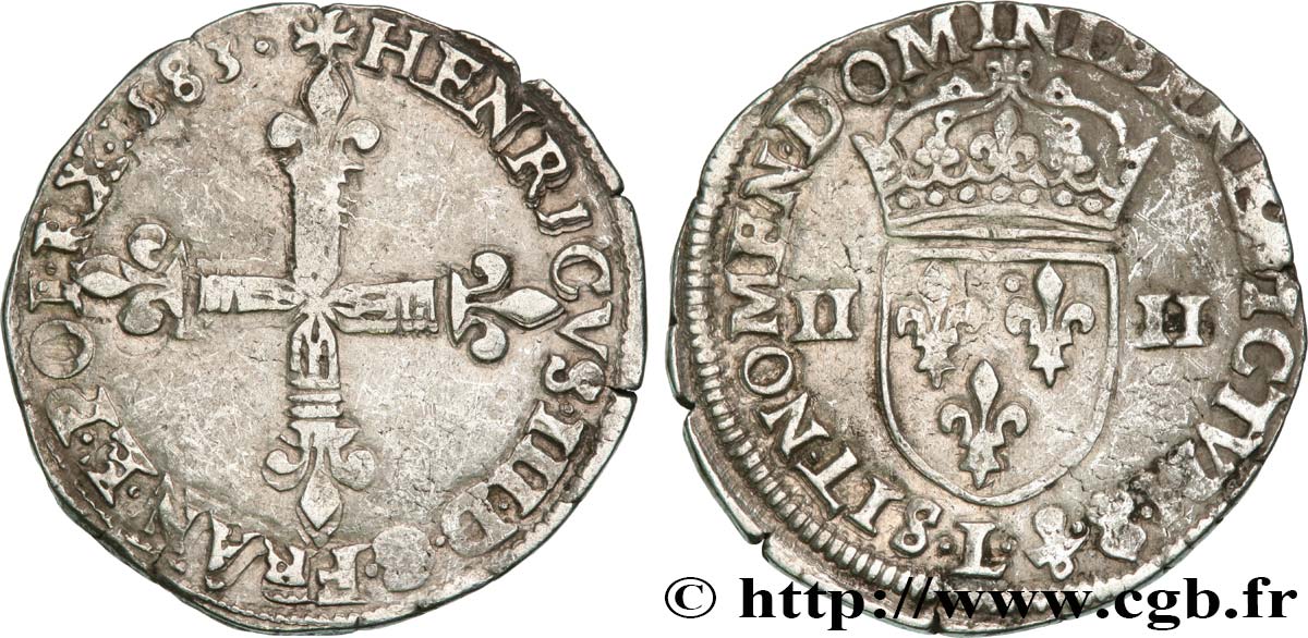 HENRI III Quart d écu, croix de face 1583 Bayonne TB+