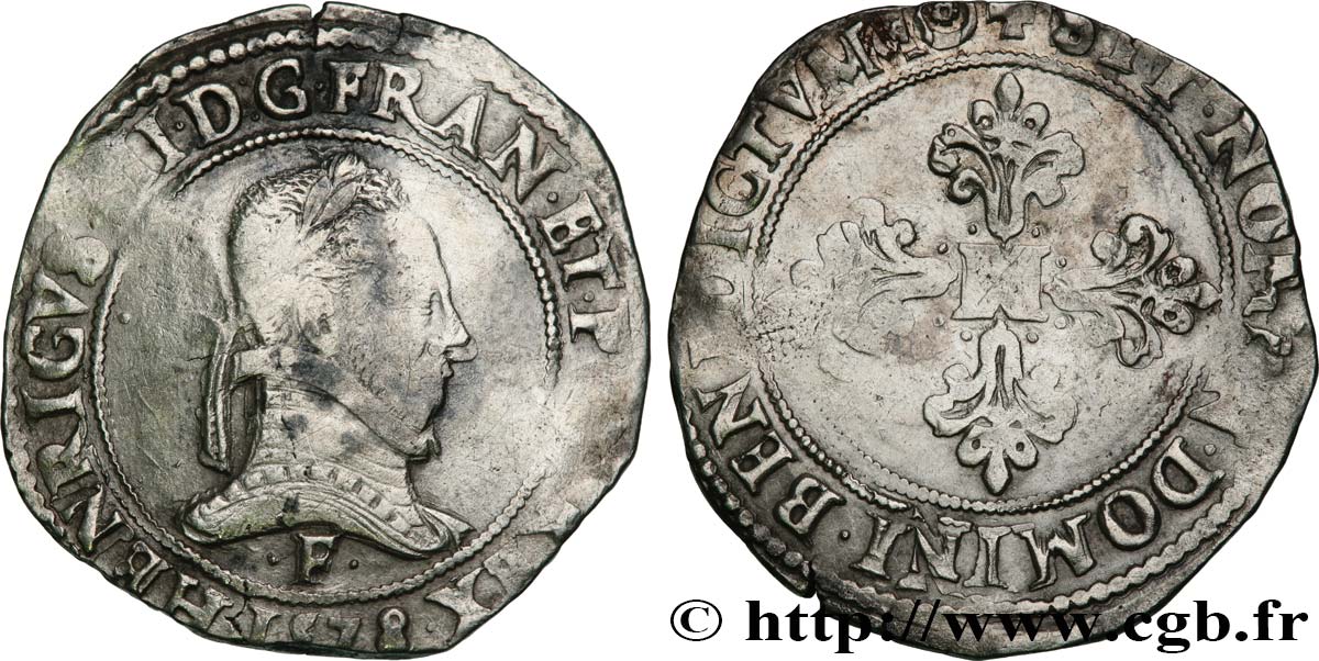 HENRI III Franc au col plat 1578 Angers TB