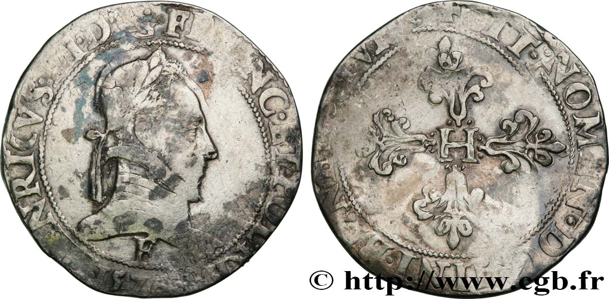 HENRI III Franc au col plat 1576 Angers TB
