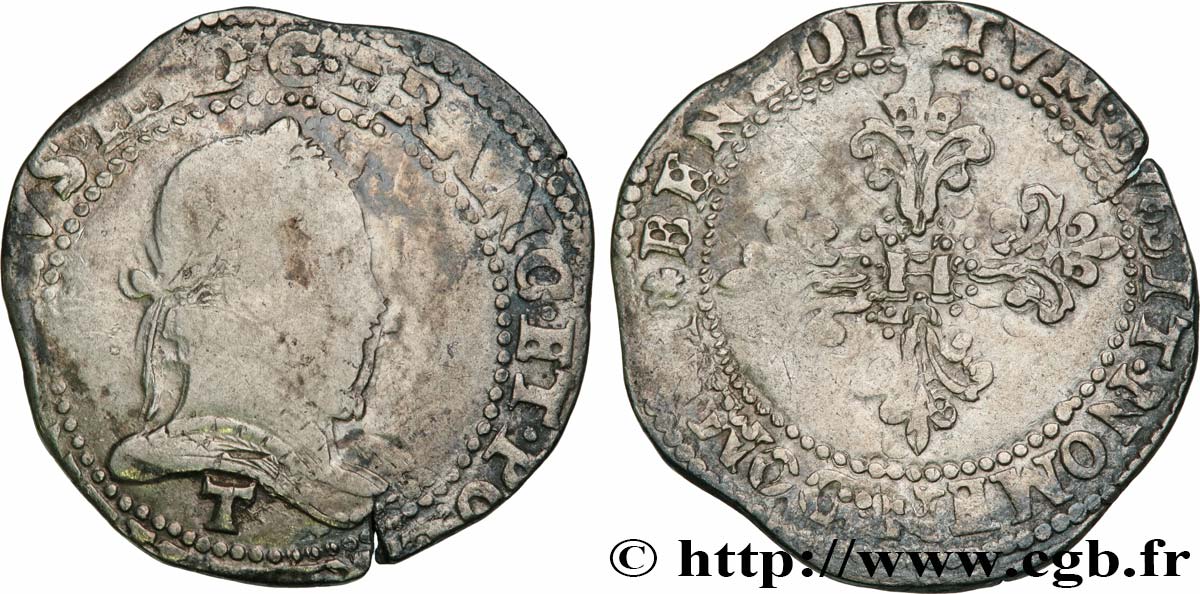 HENRI III Franc au col plat 1576 Nantes B+