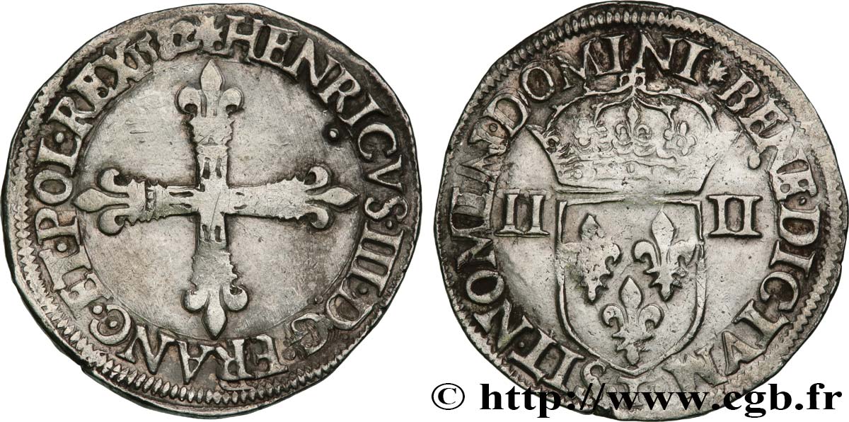 HENRI III Quart d écu, croix de face 1582 Nantes TB+