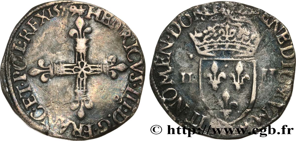 HENRY III Quart d écu, croix de face 1579 Rennes q.BB