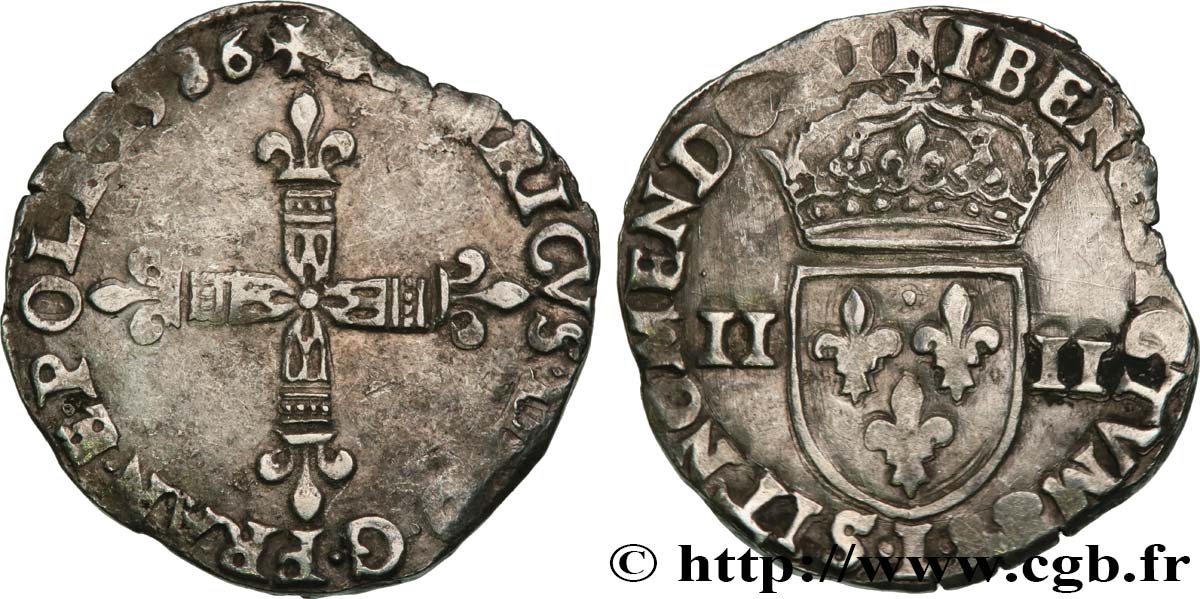 HENRY III Quart d écu, croix de face 1586 Bayonne VF