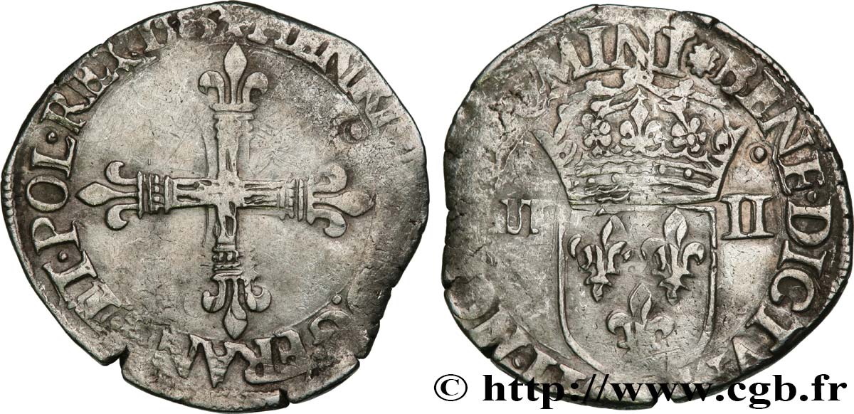 HENRY III Quart d écu, croix de face 1585 Nantes VF