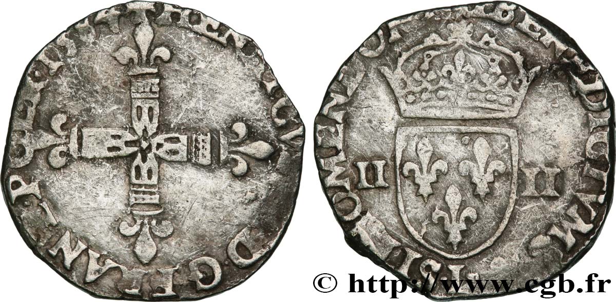 HENRY III Quart d écu, croix de face 1584 Bayonne VF