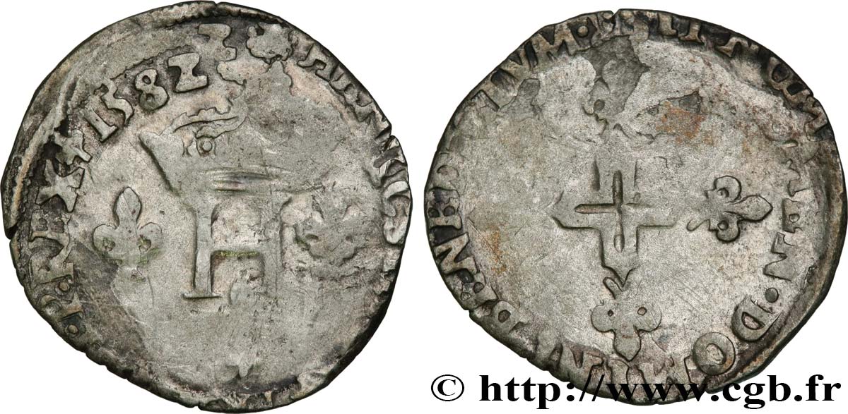 HENRY III Double sol parisis, 2e type 1582 Saint-André de Villeneuve-lès-Avignon B