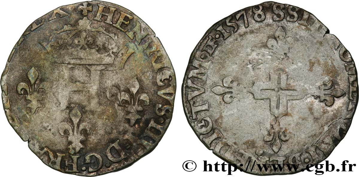 HENRY III Double sol parisis, 2e type 1578 Troyes B