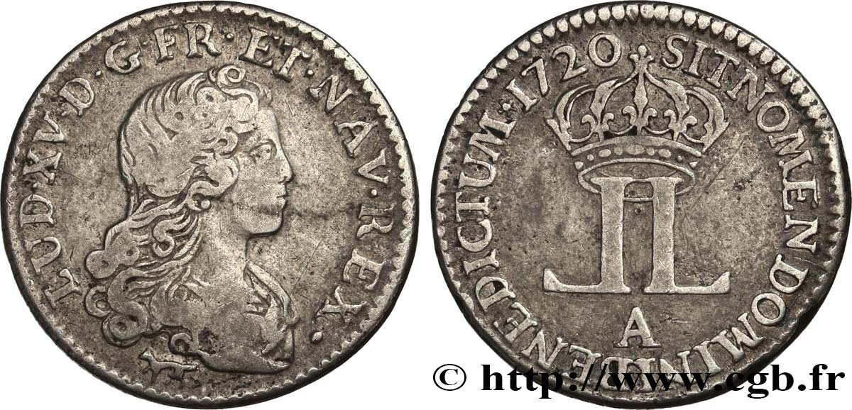 LOUIS XV  THE WELL-BELOVED  Livre d argent dite  de la Compagnie des Indes  1720 Paris VF