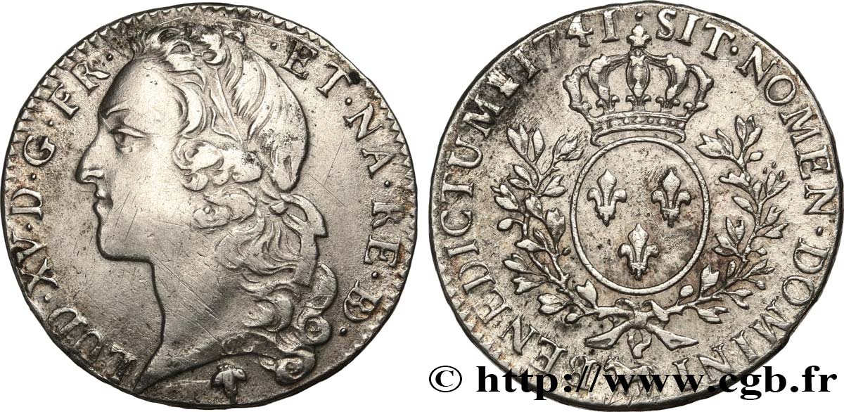 LOUIS XV  THE WELL-BELOVED  Demi-écu aux branches d’olivier, tête ceinte d’un bandeau 1741 Pau SS