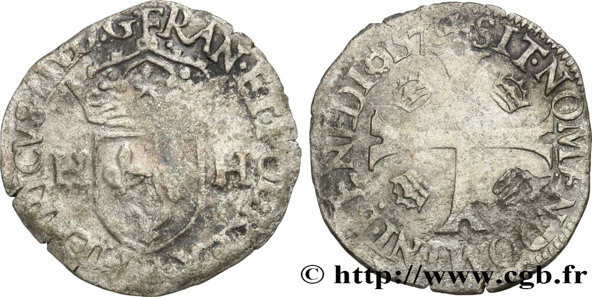HENRY III Douzain aux deux H, 1er type 1576 Rouen BC
