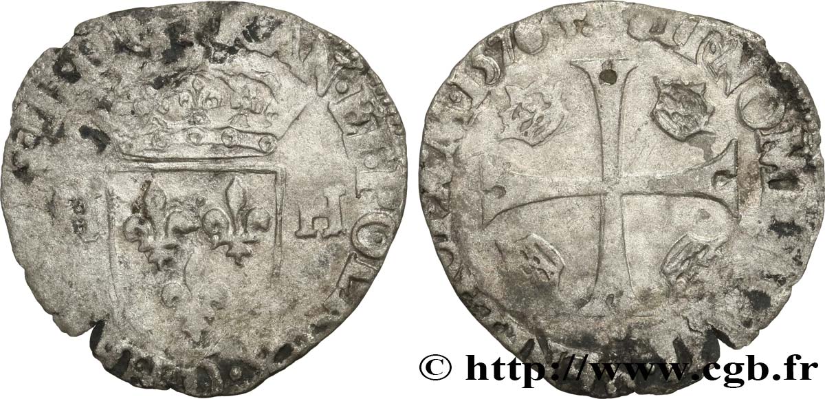 HENRI III Douzain aux deux H, 1er type 1576 Lyon TB