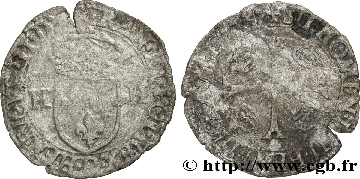 HENRI III Douzain aux deux H, 1er type 1577 Lyon TB