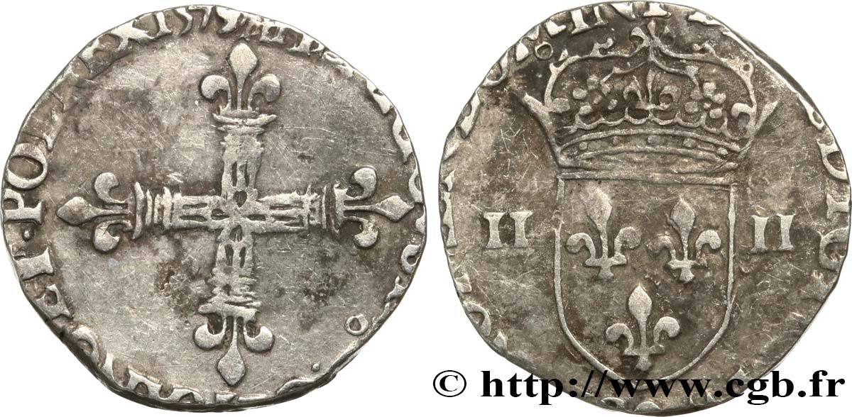 HENRI III Quart d écu, croix de face 1579 Rennes TB