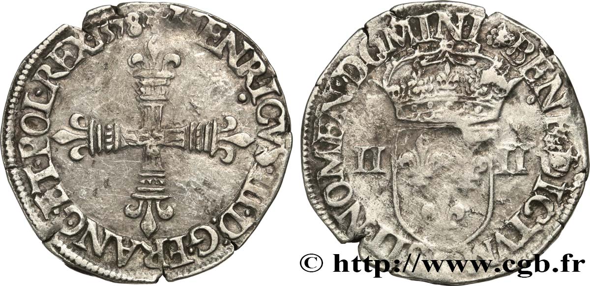 HENRI III Quart d écu, croix de face 1578 Nantes TB