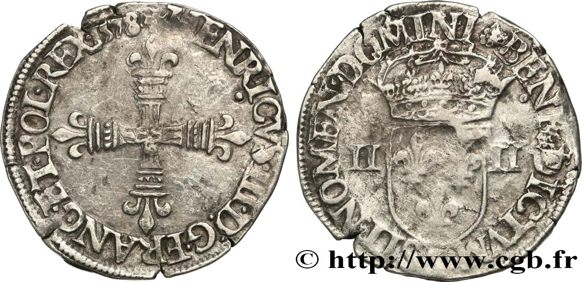 HENRY III Quart d écu, croix de face 1578 Nantes VF